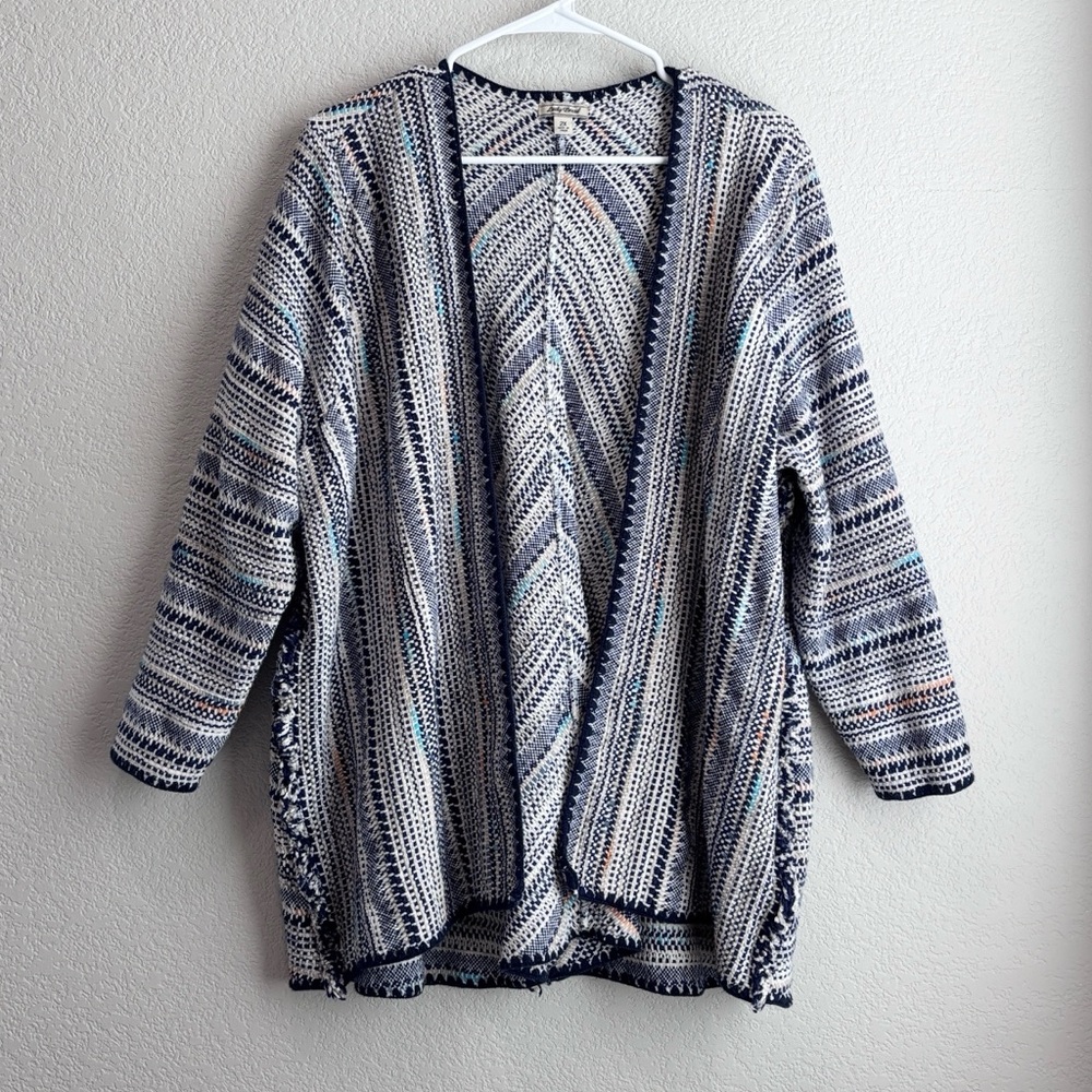 Lucky Brand Striped Open-Front Cardigan in Navy, Cream, Light Blue